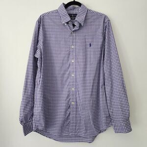 Ralph Lauren Stretch purple plaid long sleeve button front shirt mens‎ size L
